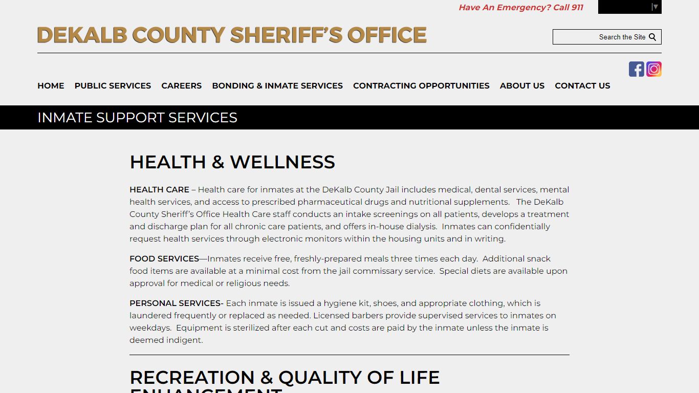 INMATE SUPPORT SERVICES - DeKalb County Sheriff's Office